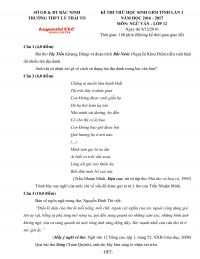 Đề thi HSG cấp tỉnh m&ocirc;n Ngữ Văn (lần 1) lớp 12 Trường THPT L&yacute; Th&aacute;i Tổ, tỉnh Bắc Ninh năm 2016 (Đề thi thử)