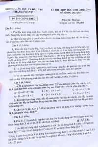 Đề thi chọn HSG môn Hóa Học lớp 9 tại Vinh năm 2023
