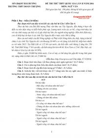 Đề thi thử THPT Quốc Gia lần 2 môn Ngữ Văn Trường THPT Đoàn Thượng tỉnh Hải Dương năm 2016