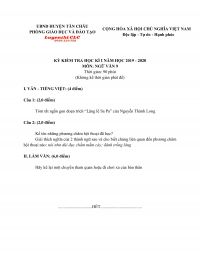 Đề kiểm tra học k&igrave; I m&ocirc;n Ngữ Văn lớp 9 huyện T&acirc;n Ch&acirc;u, tỉnh T&acirc;y Ninh năm 2019