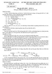Đề thi chọn HSG môn Hóa Học lớp 9 THCS - Bảng A tỉnh Nghệ An năm 2011