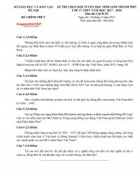 Đề thi chọn đội tuyển HSG m&ocirc;n Lịch Sử lớp 12 th&agrave;nh phố H&agrave; Nội năm 2017