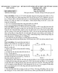 Đề thi tuyển sinh vào lớp 10 môn Vật Lí Trường THPT Chuyên Bắc Giang năm 2022