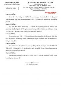 Đề thi chọn HSG cấp tỉnh m&ocirc;n Lịch Sử lớp 12 THPT tỉnh Bắc Ninh năm 2013