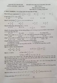 Đề kiểm tra học kì I môn Toán lớp 7 huyện Thanh Trì, Hà Nội năm 2019