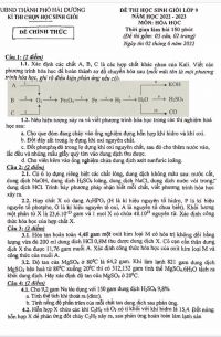 Đề thi chọn HSG môn Hóa Học lớp 9 thành phố Hải Dương năm 2022