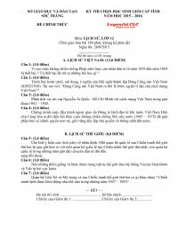 Đề thi chọn HSG m&ocirc;n Lịch Sử lớp 12 tỉnh S&oacute;c Trăng năm 2015