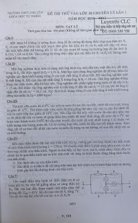 Đề thi thử v&agrave;o lớp 10 m&ocirc;n Vật L&iacute; - lần 1 Trường THPT CHUY&Ecirc;N KHTN năm 2010