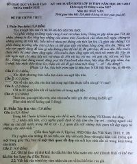 Đề thi tuyển sinh vào lớp 10 THPT môn Ngữ Văn năm 2017 Thừa Thiên Huế
