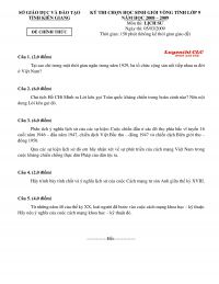 Đề thi chọn HSG v&ograve;ng tỉnh lớp 9 m&ocirc;n Lịch Sử tỉnh Ki&ecirc;n Giang năm 2009