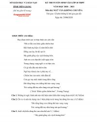 Đề thi tuyển sinh v&agrave;o lớp 10 THPT m&ocirc;n Ngữ Văn tỉnh Tiền Giang năm 2020