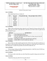 Đề thi chọn HSG m&ocirc;n Lịch Sử lớp 9 huyện Thiệu H&oacute;a tỉnh Thanh H&oacute;a năm 2016