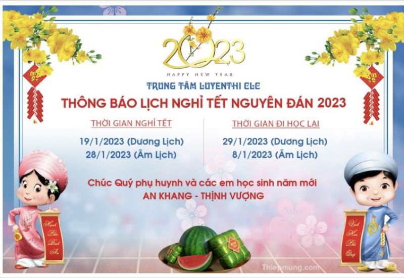 THÔNG BÁO LỊCH NGHỈ TẾT NGUYÊN ĐÁN 2023