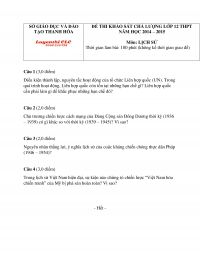 Đề thi khảo s&aacute;t chất lượng lớp 12 THPT m&ocirc;n Lịch Sử tỉnh Thanh H&oacute;a năm 2014