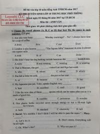 Đề thi v&agrave;o lớp 10 THPT v&agrave; đ&aacute;p &aacute;n m&ocirc;n Tiếng Anh Th&agrave;nh phố Hồ Ch&iacute; Minh năm 2017