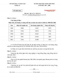 Đề thi chọn HSG tỉnh môn Địa Lí 9 - Bảng B tỉnh Nghệ An năm 2007