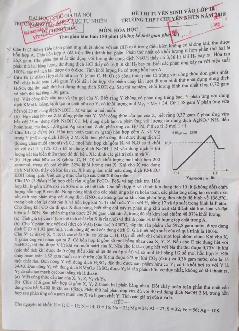 Đề thi tuyển sinh v&agrave;o lớp 10 m&ocirc;n To&aacute;n Trường THPT CHUY&Ecirc;N KHTN, H&agrave; Nội năm 2018