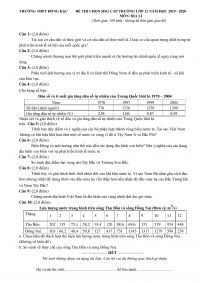 Đề thi chọn HSG cấp trường lớp 12 m&ocirc;n Địa L&iacute; Trường THPT Đồng Hậu năm 2019