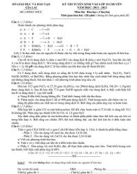 Đề thi tuyển sinh vào lớp 10 THPT CHUYÊN môn Hóa Học tỉnh Gia Lai năm 2012
