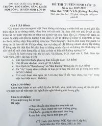 Đề thi tuyển sinh v&agrave;o lớp 10 m&ocirc;n Ngữ Văn Đại học Quốc gia Th&agrave;nh phố Hồ Ch&iacute; Minh năm 2019