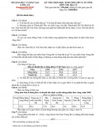 Đề thi HSG cấp tỉnh m&ocirc;n Địa L&yacute; lớp 9 tỉnh Long An năm 2012