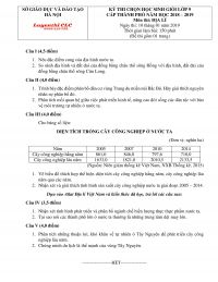 Đề thi chọn HSG cấp th&agrave;nh phố m&ocirc;n Địa L&iacute; lớp 9 tại H&agrave; Nội năm 2019