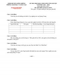 Đề thi chọn HSG m&ocirc;n Lịch Sử lớp 8 huyện Giồng Ri&ecirc;ng tỉnh Ki&ecirc;n Giang năm 2011