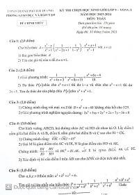 Đề thi chọn HSG môn Toán lớp 9 - Vòng 1 tỉnh Hải Dương năm 2023