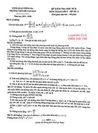 Đề kiểm tra học kì II môn Toán lớp 9 Trường THCS Bế Văn Đàn, quận Đống Đa, Hà Nội năm 2019