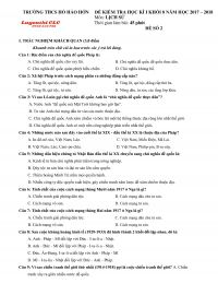 Đề kiểm tra học k&igrave; I m&ocirc;n Lịch Sử lớp 8 Trường THCS Hồ Hảo Hớn, tỉnh Bến Tre năm 2017