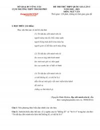 Đề thi thử THPT Quốc Gia m&ocirc;n Ngữ Văn lần 1 tại B&agrave; Rịa - Vũng T&agrave;u năm 2021
