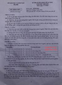 Đề thi môn SINH (chuyên) - tuyển sinh vào lớp 10 THPT Thành phố Hà Nội năm 2020 (thi sáng ngày 18/7/2020)