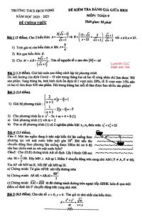 Đề kiểm tra đánh giá giữa học kì II môn Toán lớp 9 Trường THCS Dịch Vọng, Hà Nội năm 2020