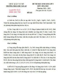 Đề thi HSG lớp 9 m&ocirc;n H&oacute;a Học Trường THCS Chu Văn An, H&agrave; Nội năm 2022