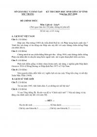 Đề thi chọn HSG cấp tỉnh m&ocirc;n Ngữ Văn lớp 9 tỉnh S&oacute;c Trăng năm 2017