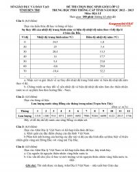 Đề thi chọn HSG lớp 12 THPT cấp tỉnh m&ocirc;n Địa L&iacute; tỉnh Bến Tre năm 2012