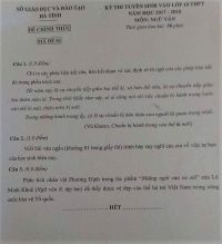 Đề thi tuyển sinh v&agrave;o lớp 10 THPT m&ocirc;n Ngữ Văn tỉnh H&agrave; Tĩnh năm 2017
