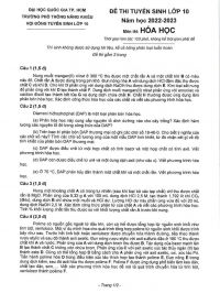 Đề thi tuyển sinh vào lớp 10 môn Hóa Học Trường Phổ thông năng khiếu Đại học Quốc gia Thành phố Hồ Chí Minh năm 2022