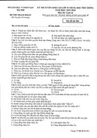 Đề thi tuyển sinh v&agrave;o lớp 10 THPT m&ocirc;n Lịch Sử tại H&agrave; Nội năm 2019