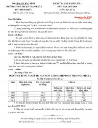 Đề kiểm tra s&aacute;t hạch lần 1 v&agrave; đ&aacute;p &aacute;n m&ocirc;n Địa L&yacute; Trường THPT Thuận Th&agrave;nh số 2 tỉnh Bắc Ninh năm 2015
