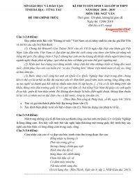 Đề thi tuyển sinh v&agrave;o lớp 10 THPT m&ocirc;n Ngữ Văn tỉnh B&agrave; Rịa - Vũng T&agrave;u năm 2018