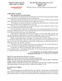 Đề thi thử THPT Quốc Gia lần 1 m&ocirc;n Ngữ Văn Trường THPT CHUY&Ecirc;N KHTN H&agrave; Nội năm 2021