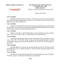 Đề thi chọn HSG m&ocirc;n Lịch Sử lớp 9 huyện Thanh Oai, H&agrave; Nội năm 2020