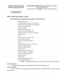 Đề thi thử THPT Quốc Gia m&ocirc;n Ngữ Văn năm 2017 - lần 2 Đại học Vinh