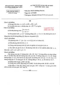 Đề thi m&ocirc;n To&aacute;n- tuyển sinh v&agrave;o lớp 10 THPT tỉnh Bạc Li&ecirc;u năm 2020