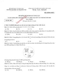 Đề thi và đáp án vào lớp 6 THPT môn Toán trường Nguyễn Tất Thành năm 2024-2025