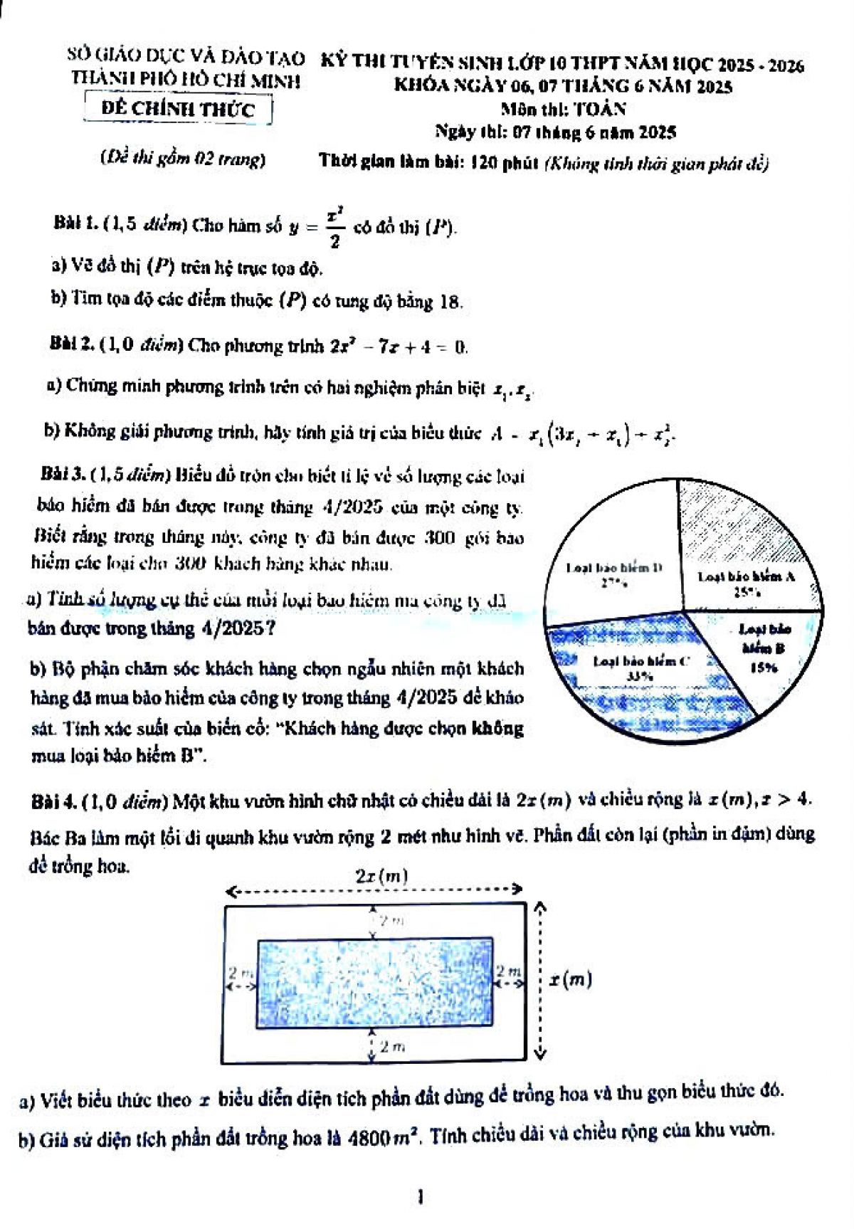 Đề thi v&agrave;o lớp 10 m&ocirc;n to&aacute;n - Sở Gi&aacute;o dục TP Hồ Ch&iacute; Minh năm 2025