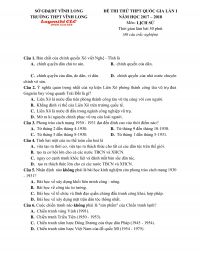 Đề thi thử THPT Quốc Gia lần I m&ocirc;n Lịch Sử tỉnh Vĩnh Long năm 2017