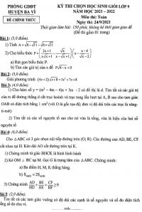 Đề thi chọn HSG môn Toán lớp 9 huyện Ba Vì, Hà Nội năm 2021