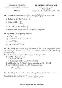 Đề kiểm tra giữa kì I môn Toán lớp 9 Trường THCS Dịch Vọng Hậu, Cầu Giấy, Hà Nội năm 2020